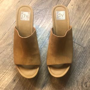 Dolce Vita tan faux suede platform mules